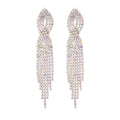 Rhinestone Crystal Long Tassel Drop Earrings Full Diamond Cubic Tennis Chain Pendant Bling Earring