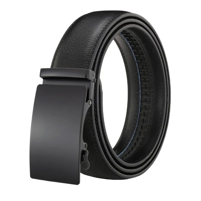 LQbelt Black Men's Automatic Buckle Leather Belts for Men Ratchet Belt Russian Market Custom LOGO Wholesale Stock Factory
