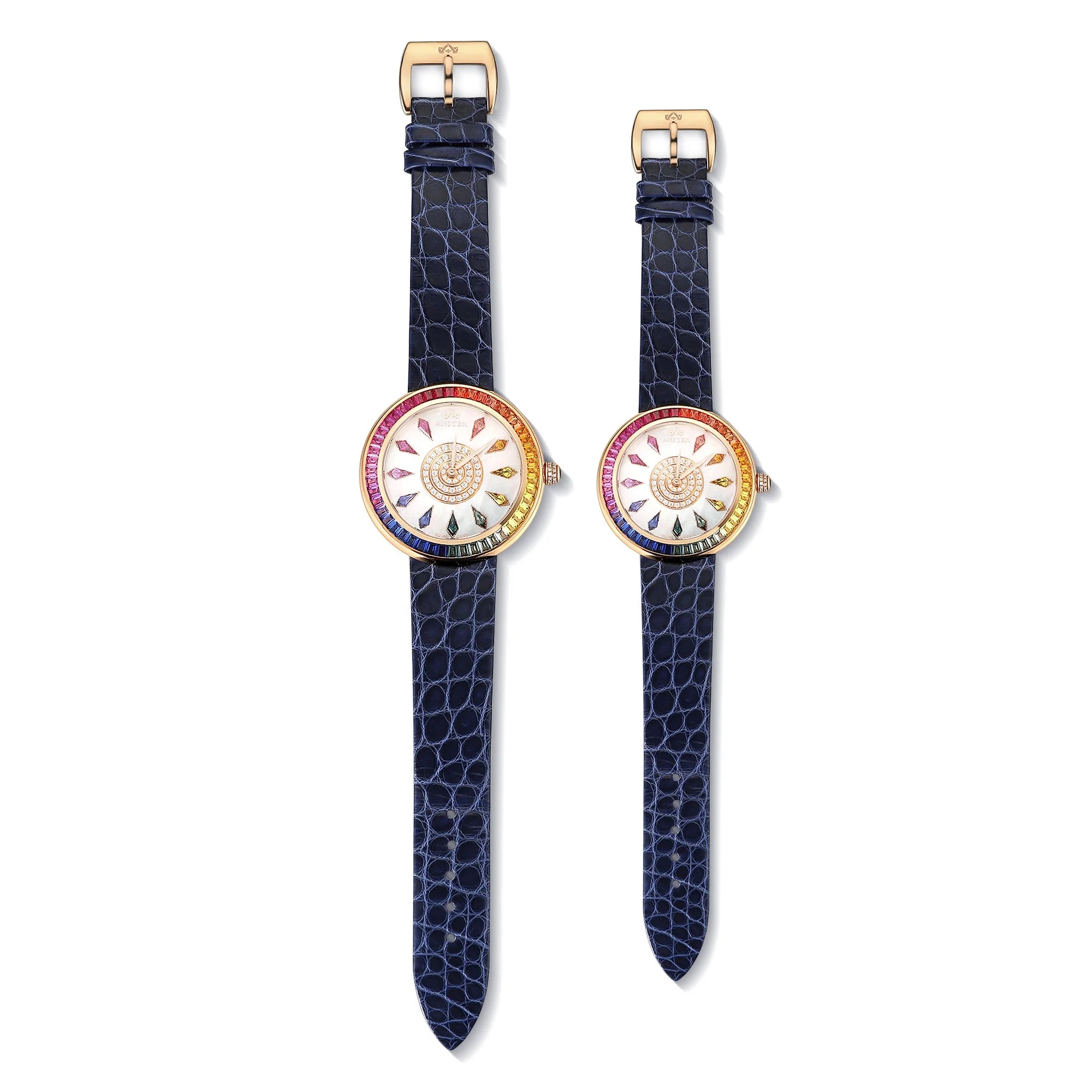 ANSTER Couple Watch Stainless Steel Quartz Movement Rainbow Moissanite Diamond Gifts for Lovers Valentine's Day Charm Watches