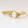 Huitan S925 Contracted Style Imitated Opal Cubic Zirconia Gold Plated Finger Rings for Bride Wedding Sterling Silver Ring Women