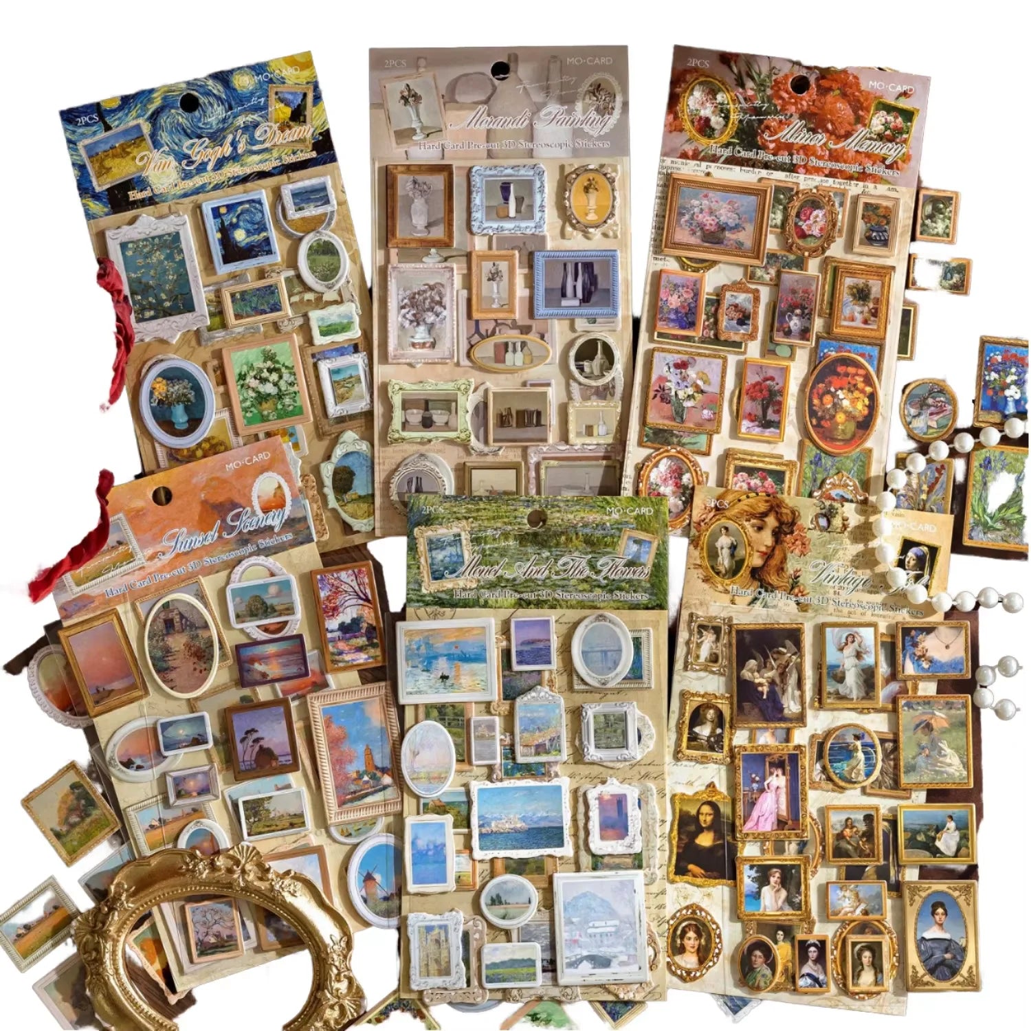 2pcs/pack Stickers Famous Painting museum Series Famous Painting Frame Vintage Aquascape DIY Decoration Stickers