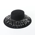 X1236 Unisex Adult Woolen Wide Brim Hat with Tassel Decoration Flat Style for Outdoor Scenes