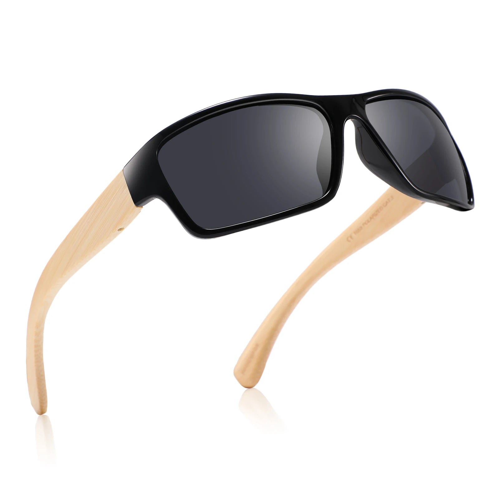 CONCHEN New Outdoor Cycling Custom Logo UV400 Sun Glasses Black Plastic Frame Engrave Handmade Bamboo Sport Polarized Sunglasses
