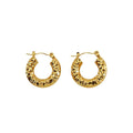 Vintage 18K Gold Plated Stainless Steel Hoop Earrings Women Irregular Hammered Texture Featuring Pearl Diamond Gifts