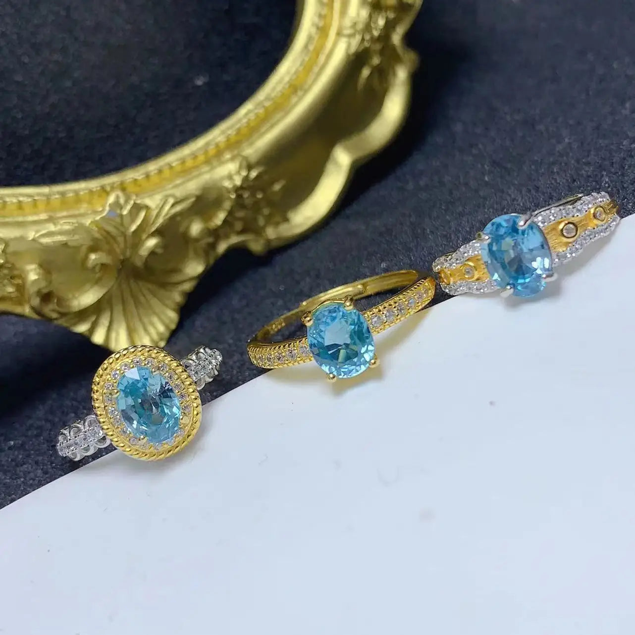 Factory Supply Classical 925 Sterling Silver 18K Gold Plated Oval Cut Natural Apatite Rings for Women for Weddings and Parties