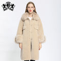 Janefur Girl's Jackets Long Style Real Fox Fur Shearling Girl Sweet Coat