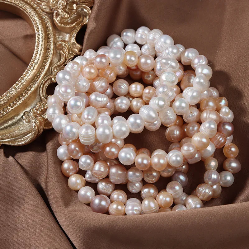 8-9MM Classic Real Cultured Pearl Stretchy Bracelet Natural Freshwater Baroque Pearl Bracelet Jewelry for Women & Girls