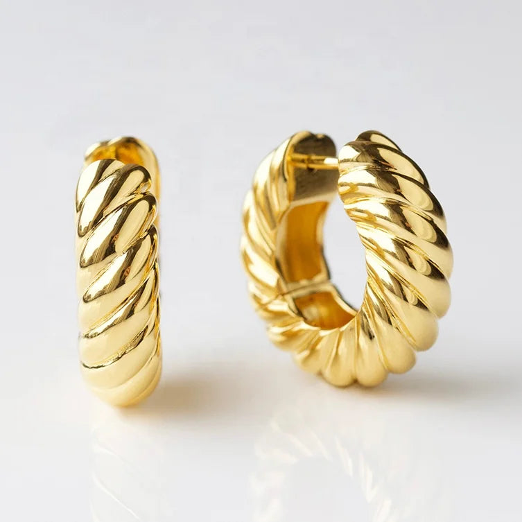 LYBURCHI 925 Sterling Silver 14/18K Gold Plated Vermeil Fashion Jewelry Statement Chunky Rope Twisted Hoope Earrings for Women