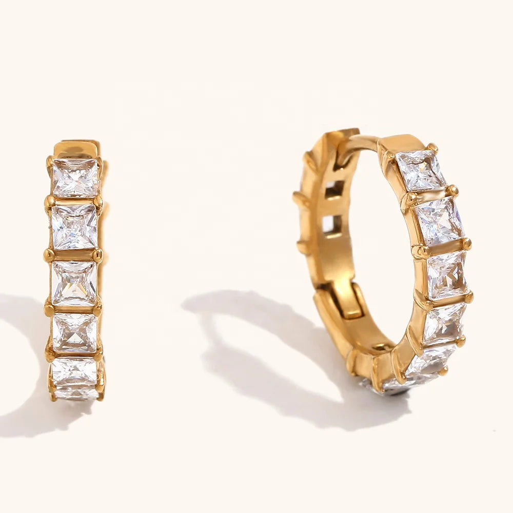 Dingran 2024 New Design Stainless Steel Gold Plated Jewelry 20mm Zircon Hoop Earrings for Women