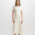 Summer French Temperament Dress Spring New Short-sleeved Wooden Ear Edge Long Section Knitted Thin Open Fork Dress Women