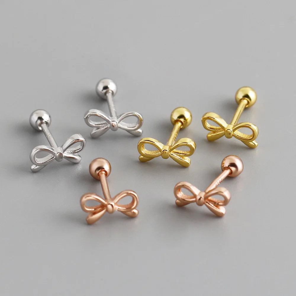 Wholesale Women Jewelry 925 Sterling Silver 18k Gold Plated Plain Bow Stud Earrings