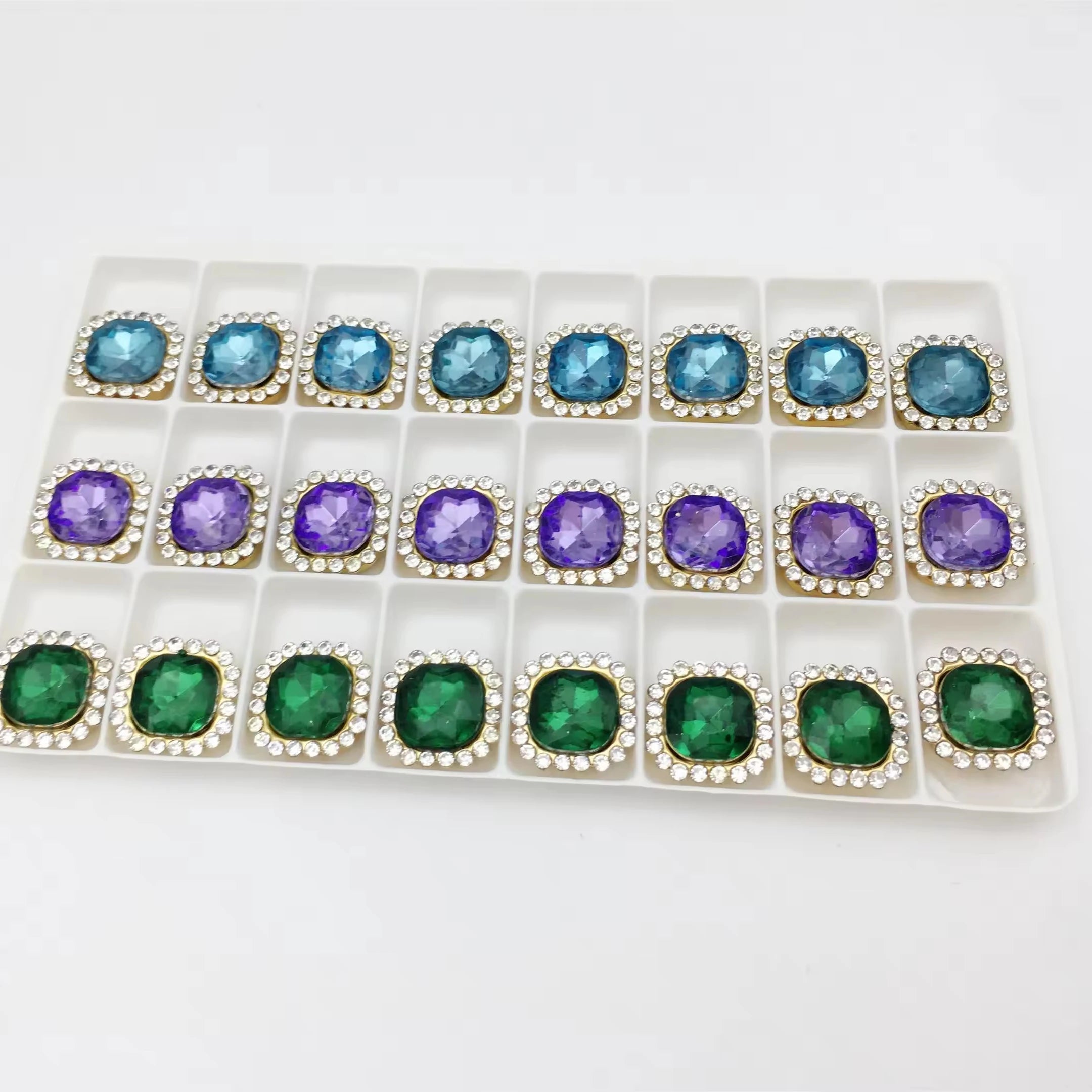 Square Crystal Buckle Sewn on Flat Back Glass Stone for Clothing Rhinestones Gold Background and Color Matching