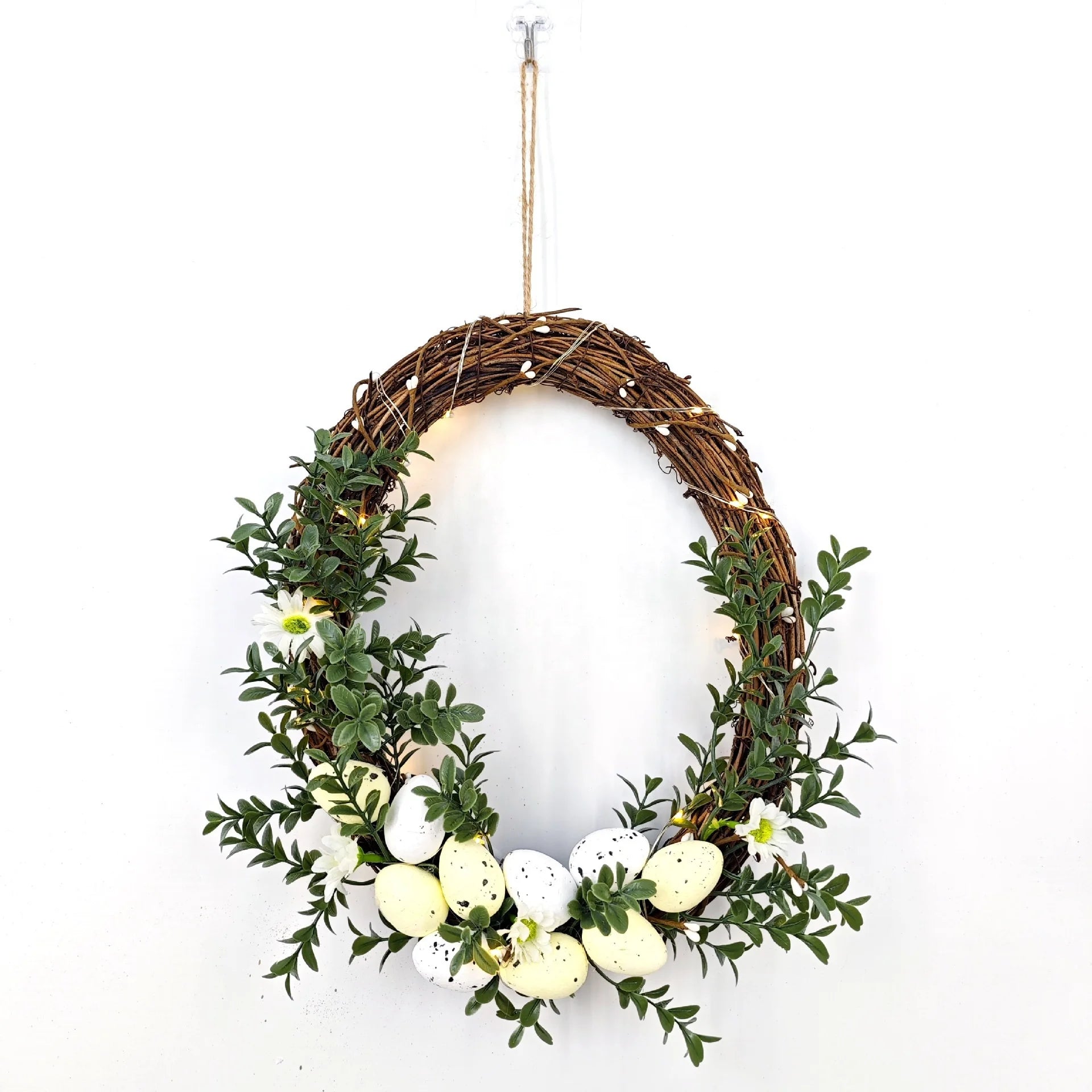 Cross-border Easter Egg Wreath Spring Simulation Flower Outdoor Hanging Decoration Rattan+Plastic 30x25x6cm