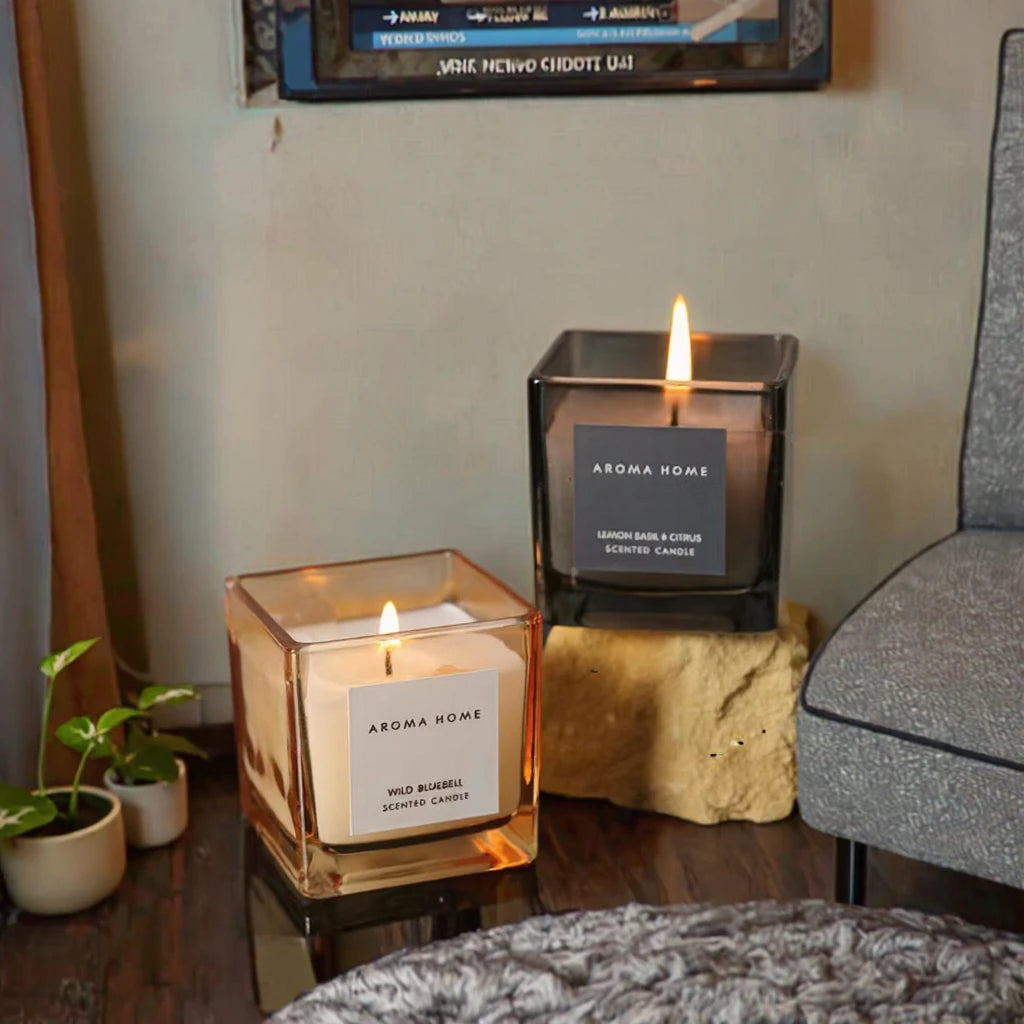 Manufacturers Wholesale Romantic Aromatherapy Candles Handmade square Colored Glass Cans Home Decoration Gifts Christmas