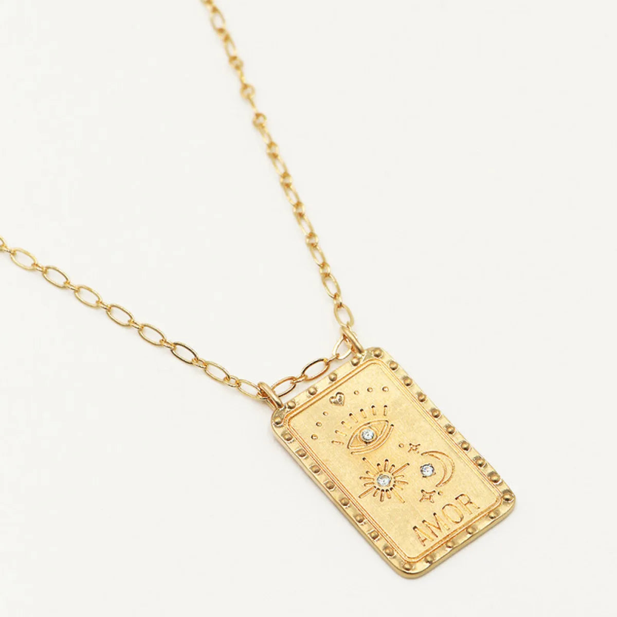 Minimalist PVD 18K Gold Plated Necklace Tarot Card Pendant Necklace Inlaid Zircon Stainless Steel Necklace