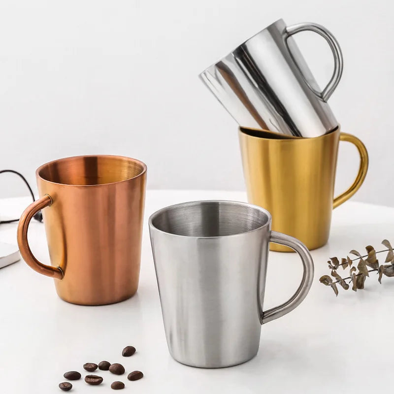 Wholesale 304 Stainless Steel Double Wall Travel Coffee Mug With Handle Reusable 12 oz  Vacuum Tumbler Beer Cup