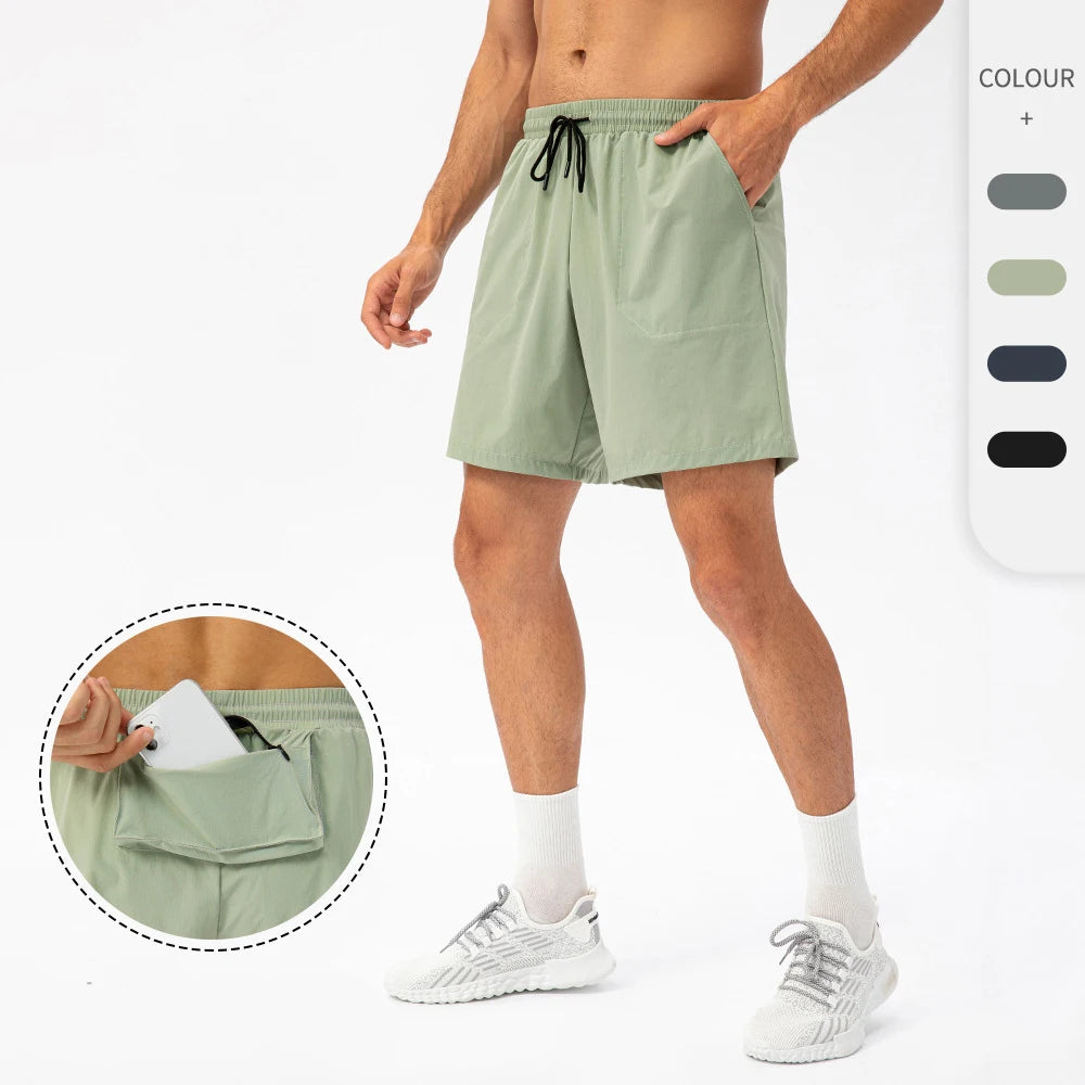 OEM Custom Logo Men's Summer Solid Casual Loose Sweat Shorts Back Phone Pocket Design Jogger Stretch Nylon/Spandex Quick-Dry