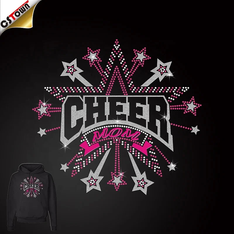 Cheer Rhinestone Transfers Iron Holofoil Logo Heat Transfer for Clothing