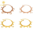 Chic Femmes Jewelry Heart Moon Charms Layered Chain Lock Bead Bracelets Bangles Gold Plated Stainless Steel