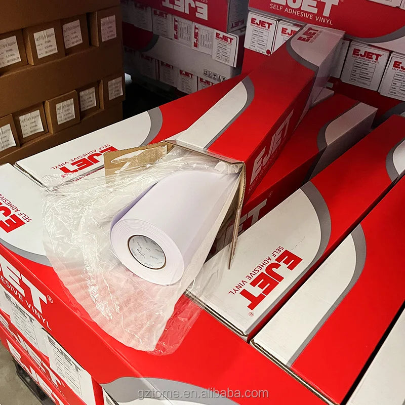 EJET TOME 120/140g   Self Adhesive Vinyl Sticker Rolls PVC Printable White Black Grey Back Factory Price 1.07 1.27 1.37 1.52M