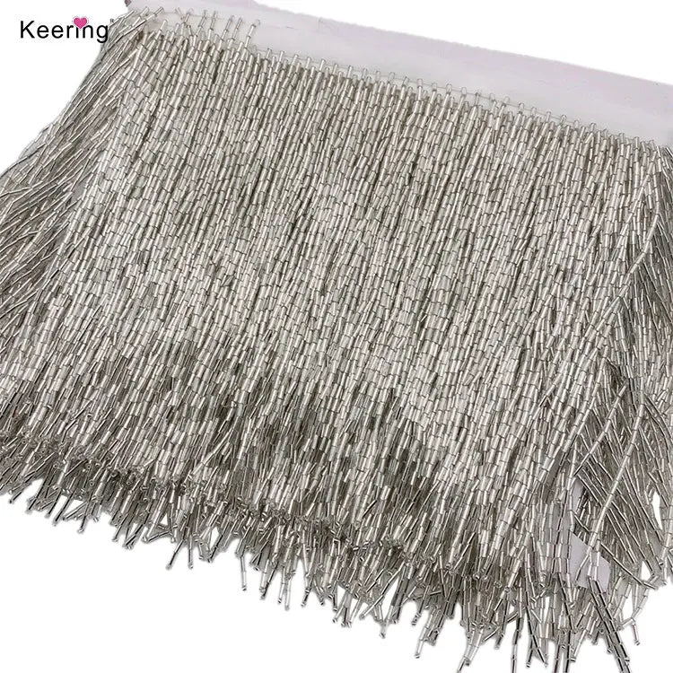 15 cm Garment Decorative Heavy Tassels Ribbon Silver Red Black and White Red Glass Beaded Trim Fringe for Dress Clothes