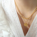 French Design Trendy Double Layer Round Disc Pendant Necklace Engraving Ins Design Unique Women Necklace