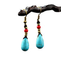 New Personality Bohemian Handmade Natural Stone Gemstone Water Drop Turquoise Earrings Ethnic Copper Beads Earring for Fashion