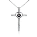 Qiuhan 100 Languages Projection Pendant Collarbone Chain Cross Necklace