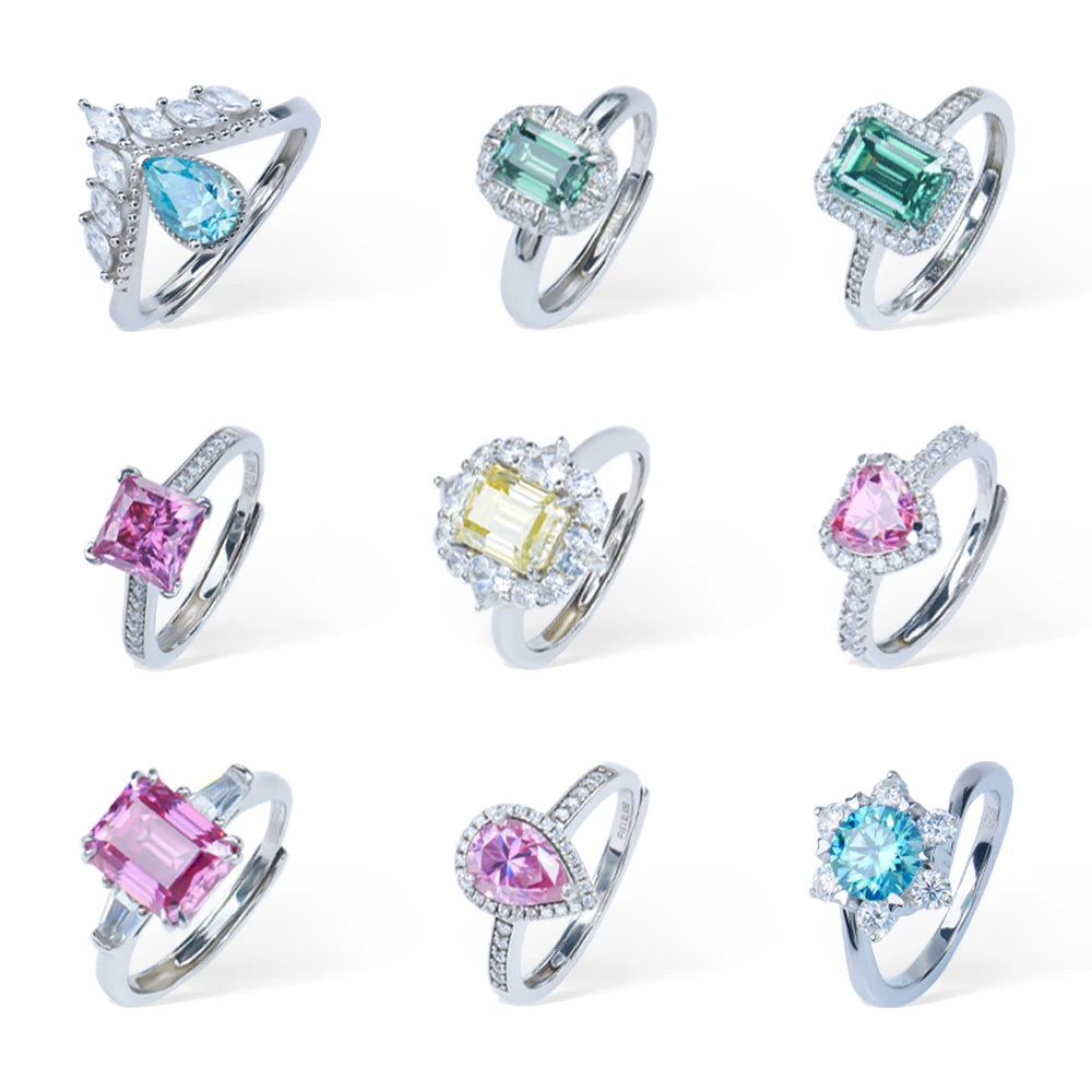 Wholesale Jewelry  925 Sterling Silver Ring Jewelry Colorful Fancy Shape Moissanite  Adjustable Size Ring