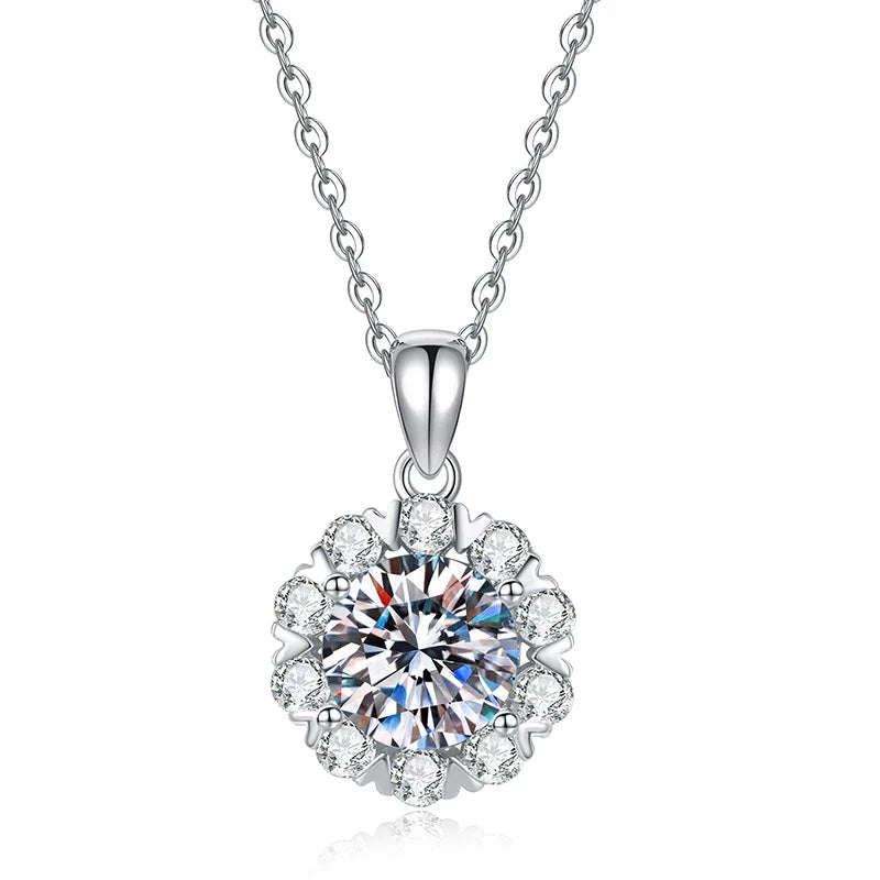 Wholesale S925 Sterling Silver Pendant 2Carat Moissanite Necklace Female Fashion Plum Flower New Silver Pendant Chain for Women