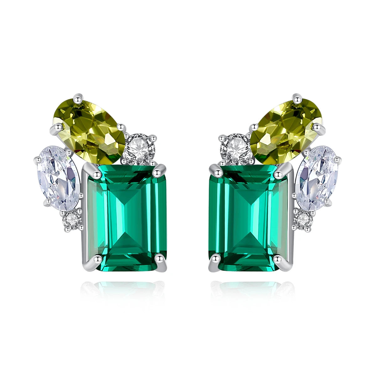 Daidan Earrings Women Luxury Green Fine Jewelry Rhodium Emerald Green Zircon 925 Silver Leaf Earrings