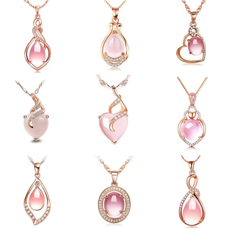 S925 Silver Plating Rose Cat Eye Crystal Stone Pendant Necklace for Women Gemstone Fashion Jewelry