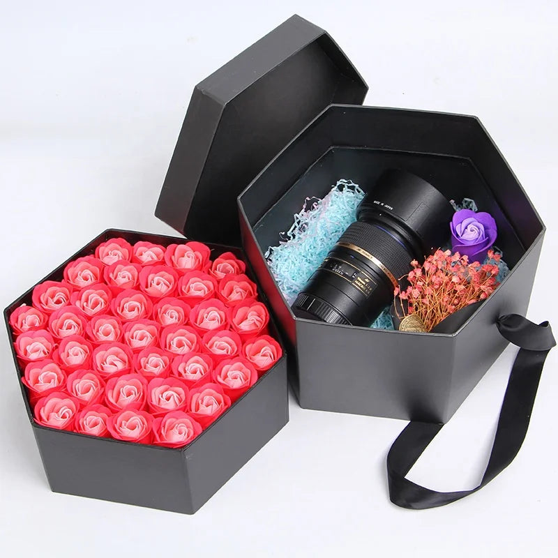 Customization High Quality Hexagon 2 Layer Portable Box Hexagon Gift Box Hexagon Gift Packaging Box with Handle