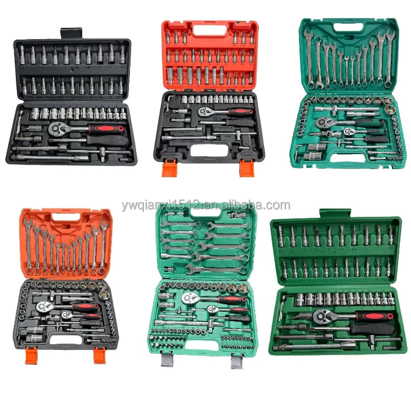 Chrome Vanadium Steel Manual Tool Kit Automotive Mechanical Repairs 46/53/61/82pcs Metric Ratchet Socket Wrench Bits OEM