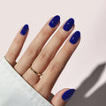BTArtbox Wholesale Short Oval Reusable False Fake Nails With Glue Solid Color Soft Gel Navy Blue Solid Color Press on Nails