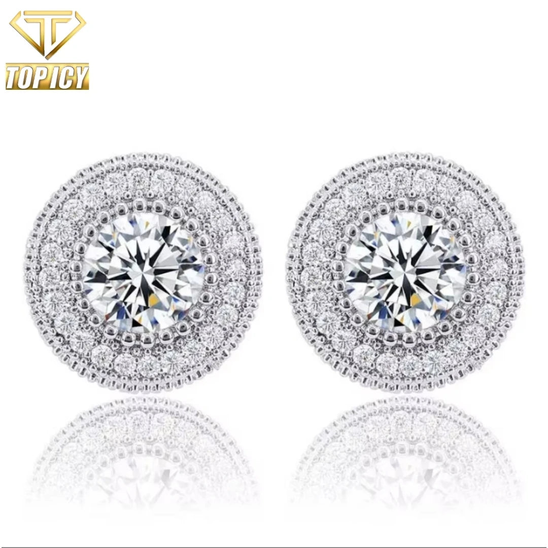 New Arrive Hot Selling 925 Sterling Silver High Quality Vvs 1 d Color Moissanite Hip Hop Men Earrings Pass Diamond Tester