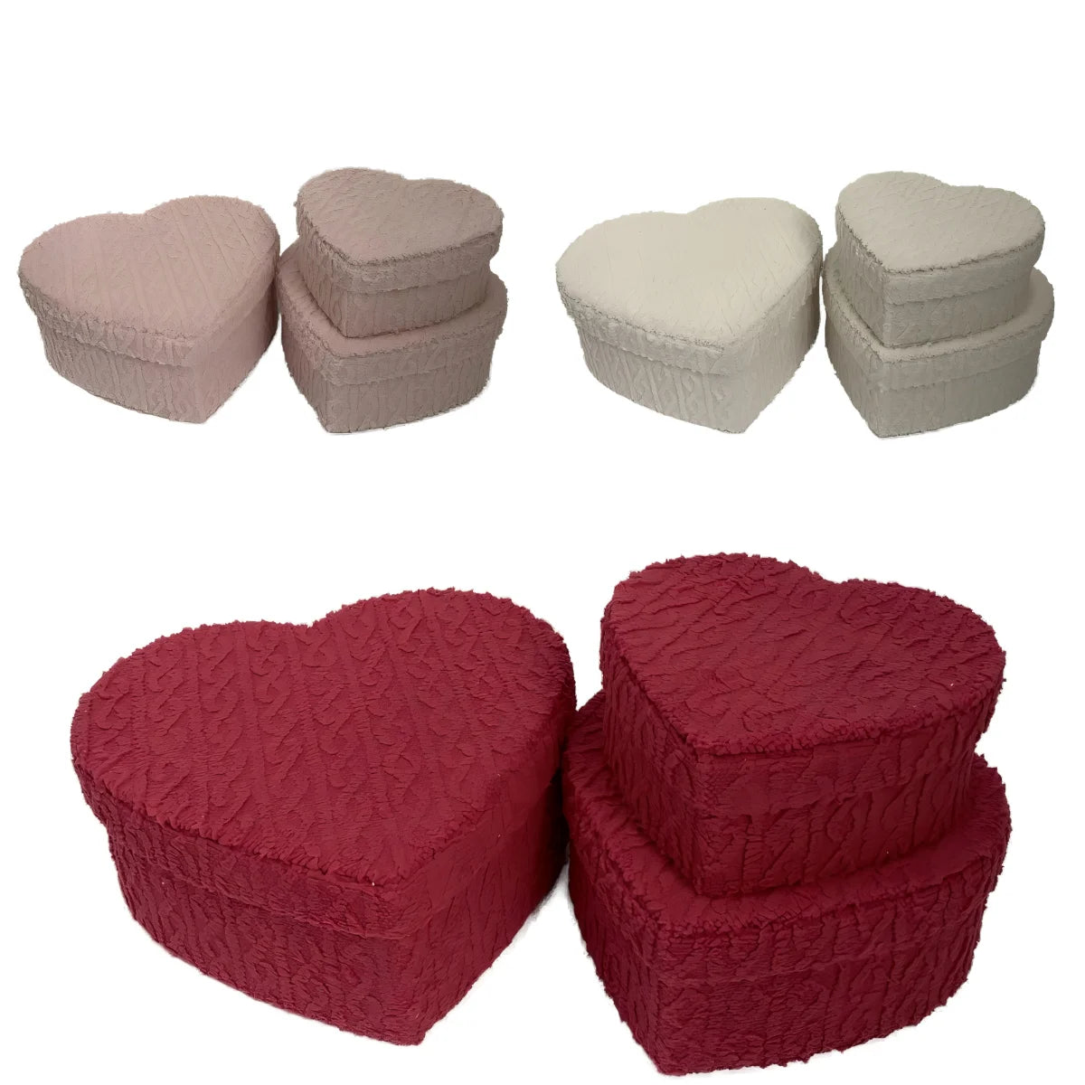 Stock (custom Accepted) luxury shu velveteen material Set 3 Velvet Heart Flower Box Velvet Rose Box Flower Velvet Gift Box Gift