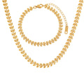 Unique Stainless Steel 18k Gold Plated Wheat Leaf Link Chain Bracelet Necklace Jewelry Set for Women