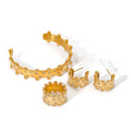 Stainless Steel 18K Gold Hoop Pentagram Star Zircon Earring Bangle Ring Minimalist Jewelry Set