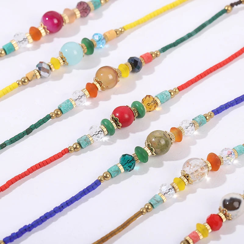 Minimalist Handmade Bohemian Agate Healing Crystal Bracelet Cute Afghan Thin Beads Stone Adjustable Ball Pattern Trendy Wedding