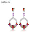 LUOTEEMI Fashion Women's Earrings Drop Circle with Rectangle Cubic Zircon Inlaid Rhodium White Gold Plated Dangle Earring
