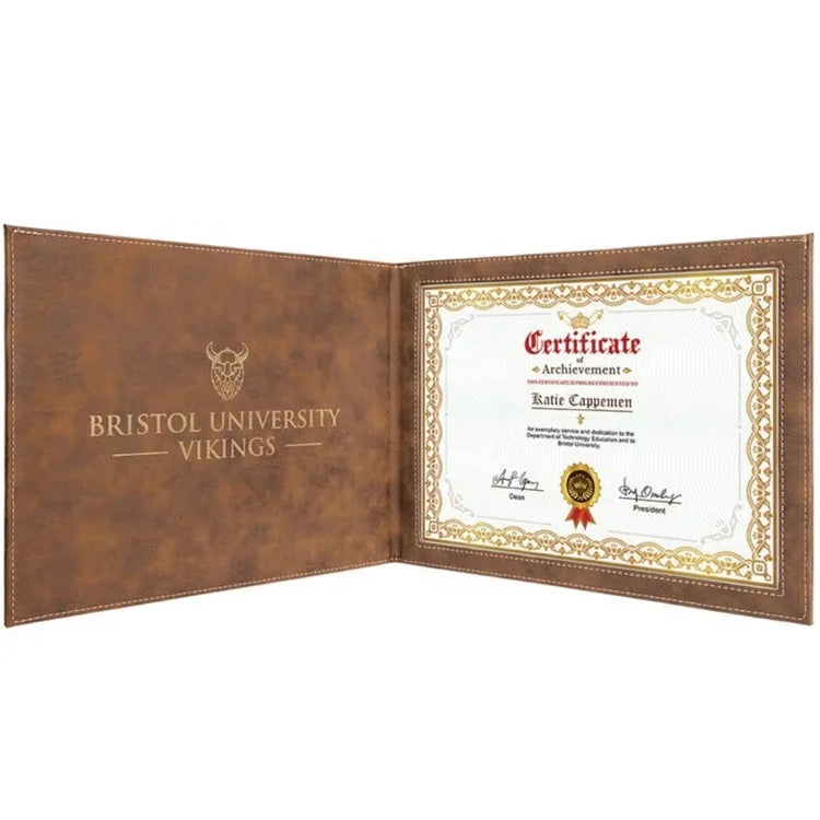 High Quality Personalized Custom Graduation Gift Engraved Logo Laserable Leatherette Diploma Cover Certificate Holder