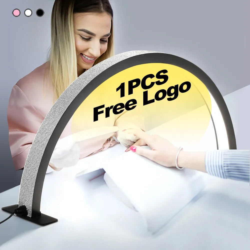 Professional Custom LOGO OEM Crystals Nail Table Lamp Flashing Half Moon Nail Lamp Beauty Salon Lighting Half Moon Arch LED Lamp