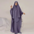 Drop Shipping Loriya Traditional Muslim Clothing Butterfly Sleeve Women Modest Abaya Two Piece Khimar Abaya Dress Set