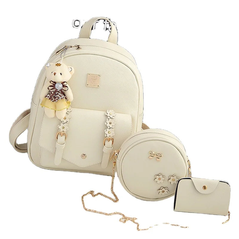 2024 New Fashion Casual Women's Three-piece Set Women's Shoulder Bag Women's Purse PU Backpack