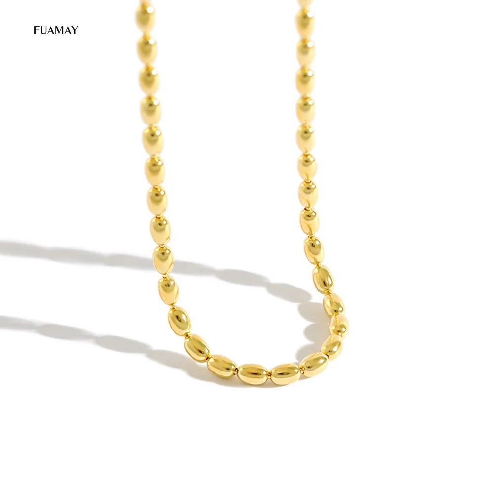 FUAMAY Oval Geometric Chain Necklace Woman Ball Beaded Chain Necklace
