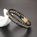 Europe New Arrival Stainless Steel Magnet Leather Bracelet Handmade Braided Leather Bracelet for Men