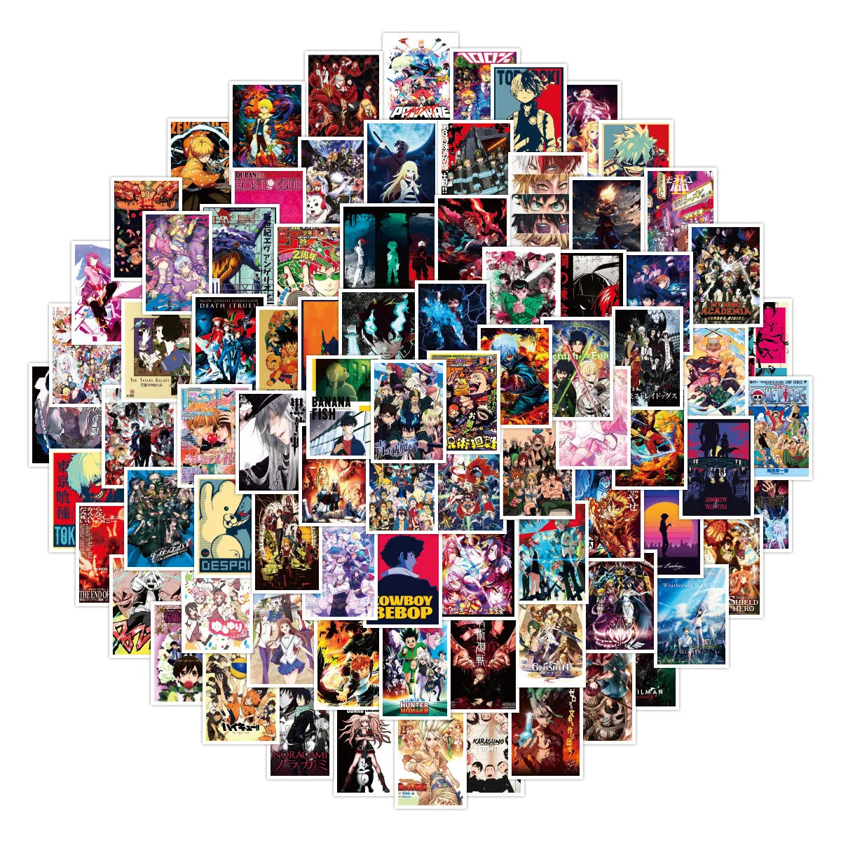 100Pcs Mix Japanese Anime Poster Graffiti Stickers for Boy Laptop Notebook Decor Waterproof Cartoon Manga Sticker