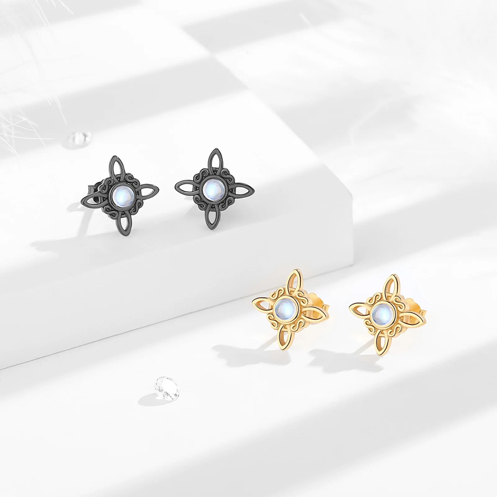 Merryshine Moonstone Gold Irish Knot Amulet Protection Jewelry Celtic Knot Witches Knot Stud Earrings for Women