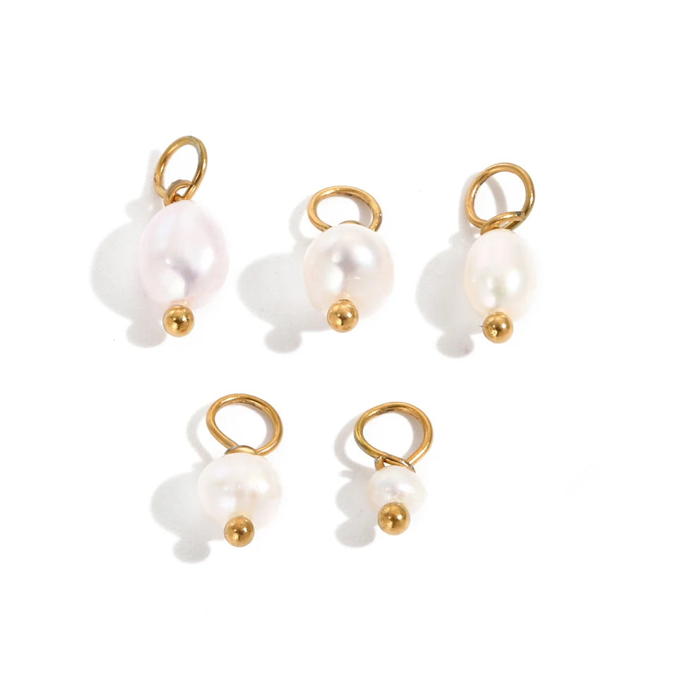 Stainless Steel 14K Gold PVD Plated Making Accessories 3-5MM Wide Irregular Freshwater Pearl Charms DIY Jewelry Findings